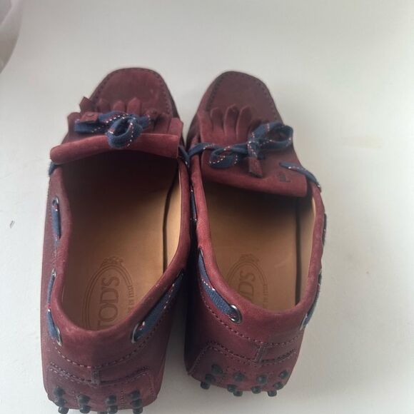 TOD'S Burgundy Leather Driving Loafers Shoes Made in Italy Men Size 9 US - Picture 8 of 15